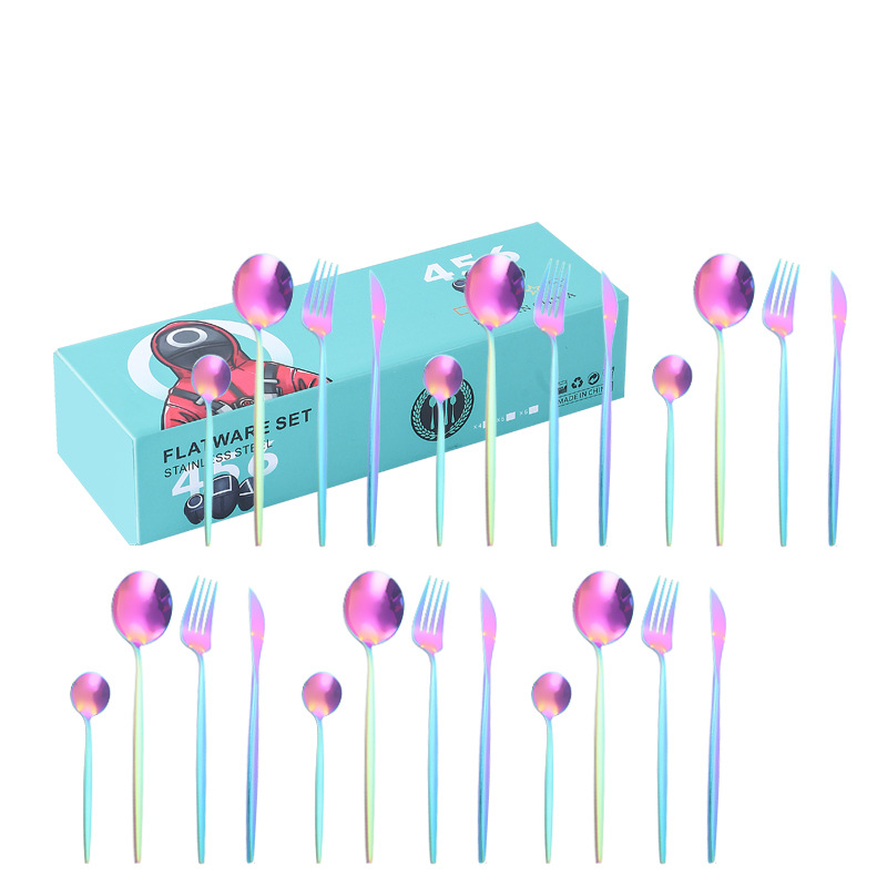 Amazon transfronterizo portugués vajilla de acero inoxidable 24 piezas conjunto cuchillo de comida occidental, tenedor y cuchara YY pequeña caja traje regalo de boda