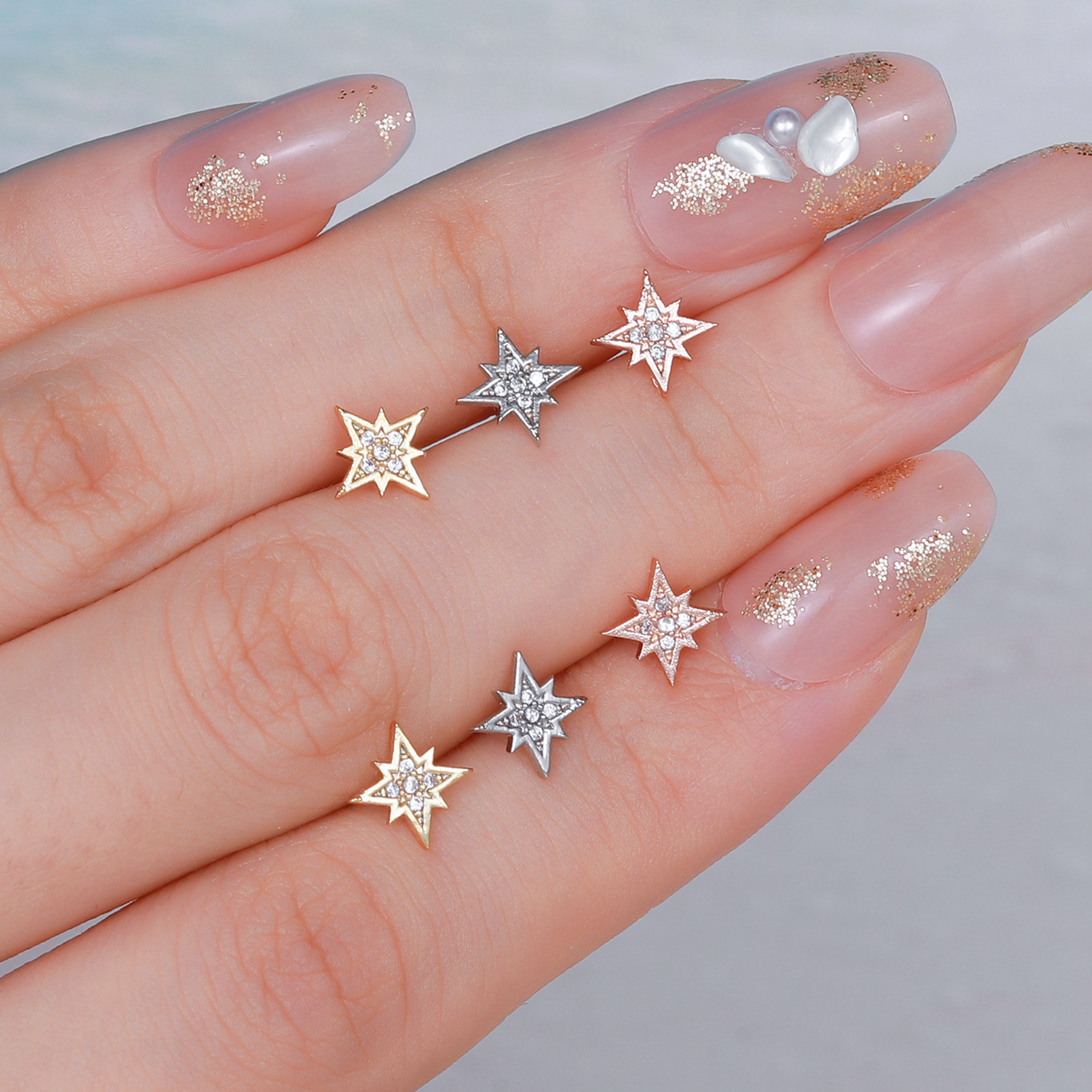 Fashion Star Brass Plating Zircon Ear Studs 1 Piece