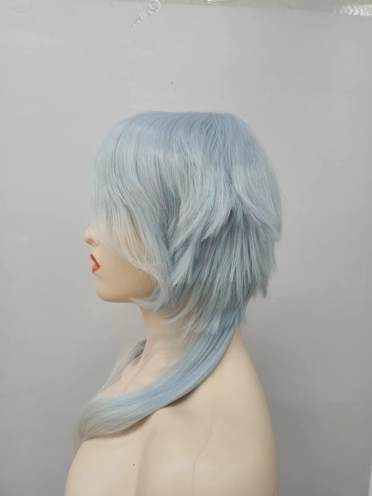 Perucas de fibra química al por mayor, cabello corto de alta temperatura, cabello azul, mecanismo completo