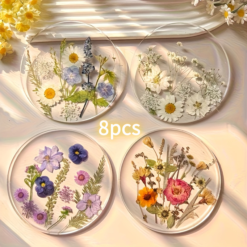 Cross-Border Popular Floral Print Coaster Decoration Ornament Mother's Day Gift Transparent Acrylic Flower Round Decoration