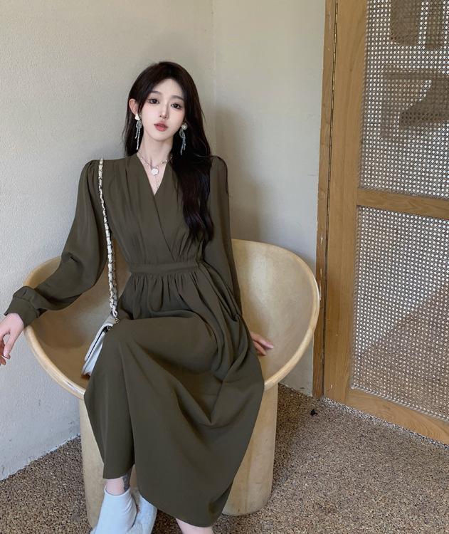 GraceChic Plus Size Damenbekleidung Herbst Neu Französischer V-Ausschnitt Taillenformende Ärmel für Damen, Bauch kaschierend Schlankmachend_voghion.com