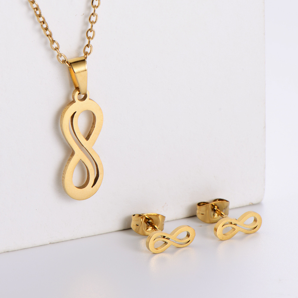 fashion titanium steel 8-shaped necklace earrings set wholesale Nihaojewelry