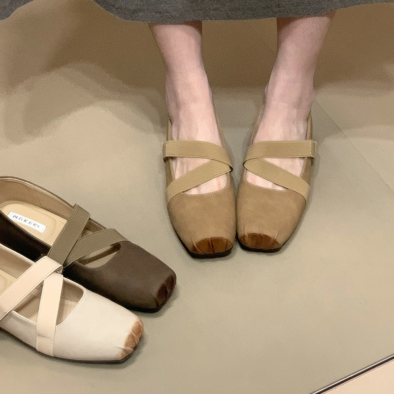 Inner Height Increase 4Cm~Pig Nose Square Toe Shallow Mouth Inner Height Increase Flats for Women 2025 New Ballet Shoes Mary Jane Shoes