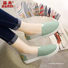 简希春夏新款韩版一脚蹬布鞋女老北京透气百搭时尚厚底懒人帆布鞋