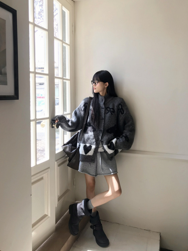 慵懒风撞色图案加厚毛衣外套女秋冬2025新款时尚百搭立领长袖上衣|undefined