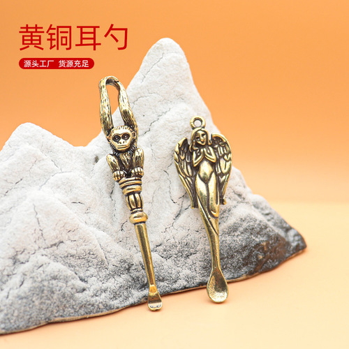Chinese-style Angel God of Wealth Earring Tongs Keychain Pendant, Brass National Trend Sun Wukong Statue DIY Accessories Wholesale