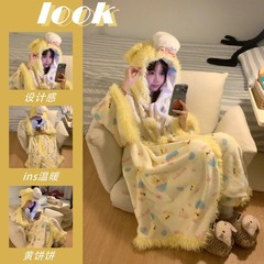 かわいい少女の柔らかい妹のコックの犬の餅のサンゴの毛のパジャマの冬の2025新型のベルベットの保温のマント