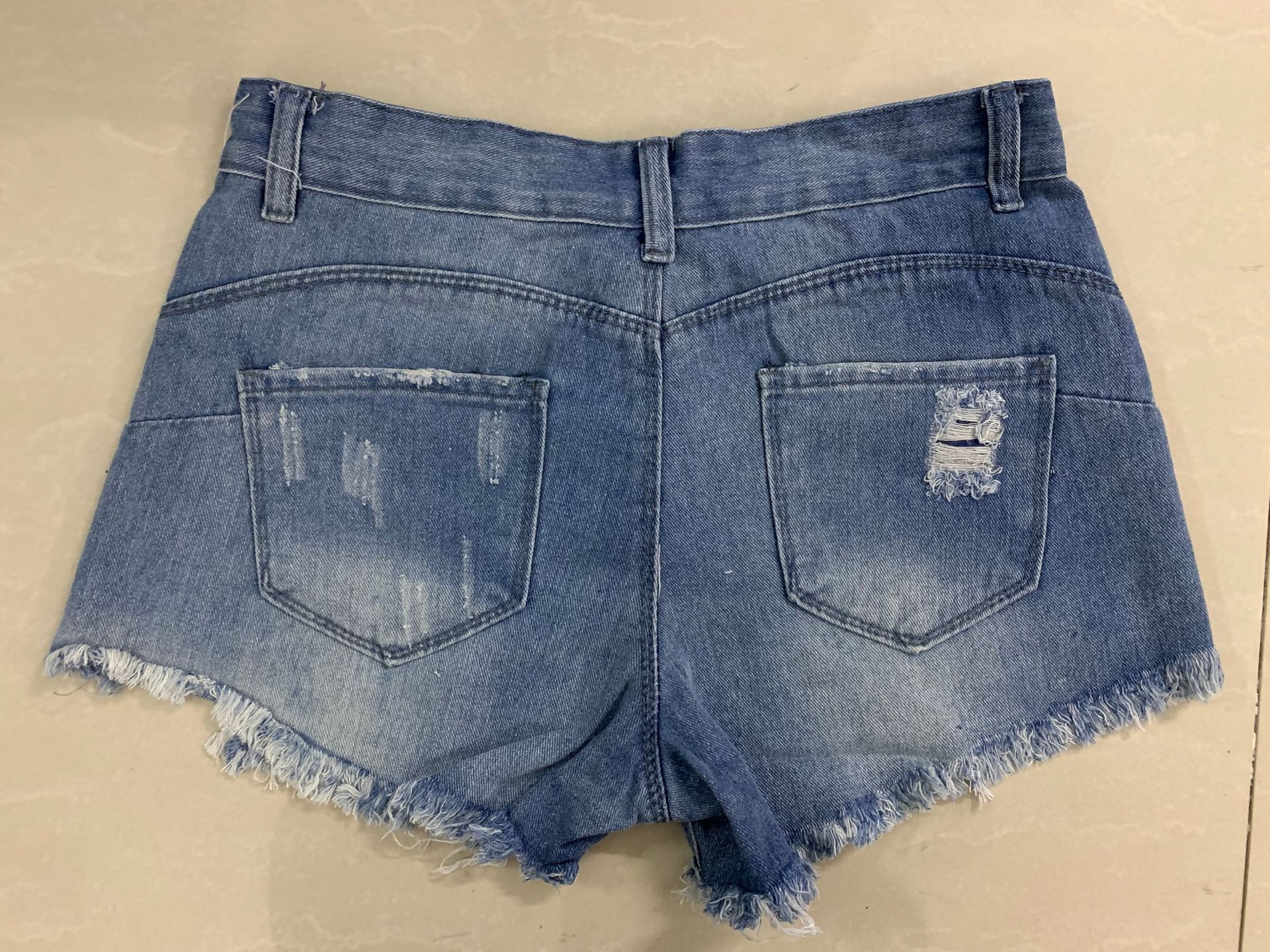 Ripped Straight Mid-Waist Frayed Raw Hem Denim Shorts NSJRM72191