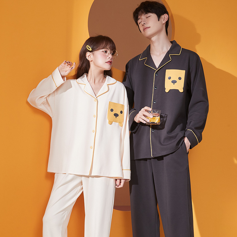 Couple Pajamas Women's Spring and Autumn Long Sleeve Cartoon Cute Students Men's Cotton Autumn and Winter Loose Couples Home Clothes suit