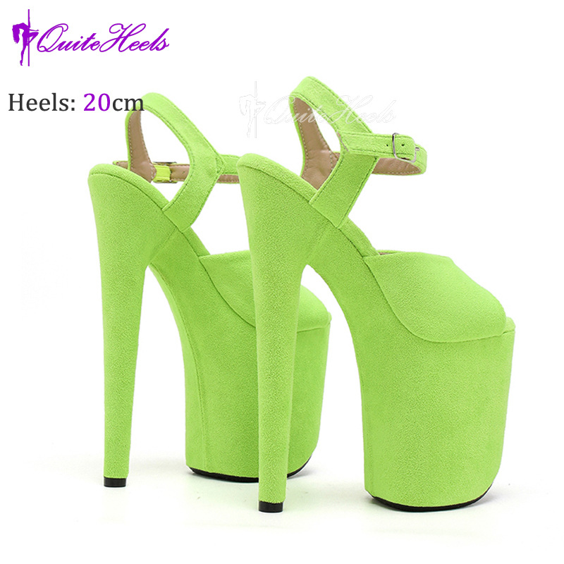 Giày sandal cao gót nữ hở mũi siêu cao 20 cm phong cách Âu Mỹ chất liệu nhung đế chống nước — Màu cam huỳnh quang F.Orange, Màu xanh dương Royal Blue, Màu tím tím tím, Bầu trời xanh chi tiết 15