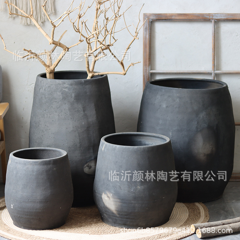 Tanque de cerámica negra calligrafia retrógrada pintura de cerámica jardín paisajismo jardín cerámica hecha a mano gran decoración de vivienda ventilada