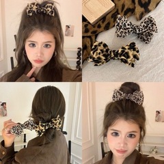 高級ヒョウ柄リボンボールヘアクリップ、ネットセレブの新しいスタイル、ファッショナブルなヘアスタイル、固定ハイポニーテールヘアクリップ