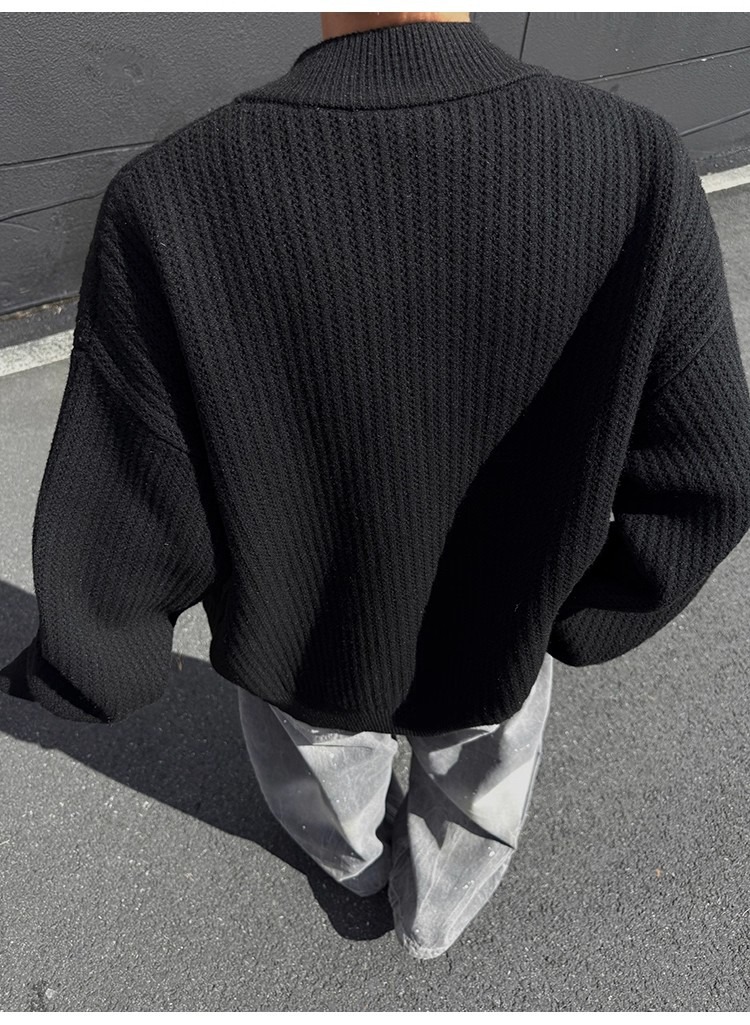 Men's Stand Collar Knit Cardigan Oversized Pullover Sweater_voghion.com