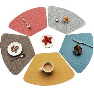 Cross-border Fan-shaped Solid Color Woven Placemat European-style Hotel pvc Heat Insulation Mat Bowl Mat Household Round Table Circular Arc Table Mat