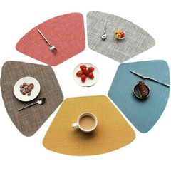 Cross-border sectoral solid color woven placemats European hotel PVC heat-insulating bowl mats household round table curved dining table mats