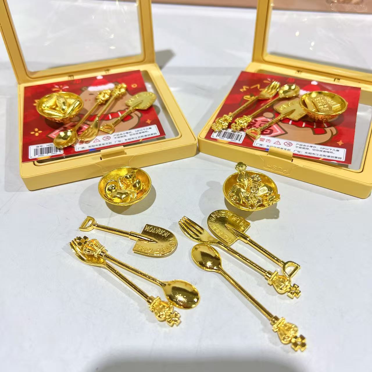 创意黄铜合金小碗迷你元宝摆件铲子叉子桌面装饰来财道具拍摄批发