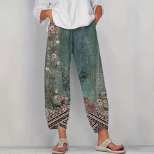 亚马逊独立站temu跨境春夏欧美数码印花女士宽松休闲裤子欧美风