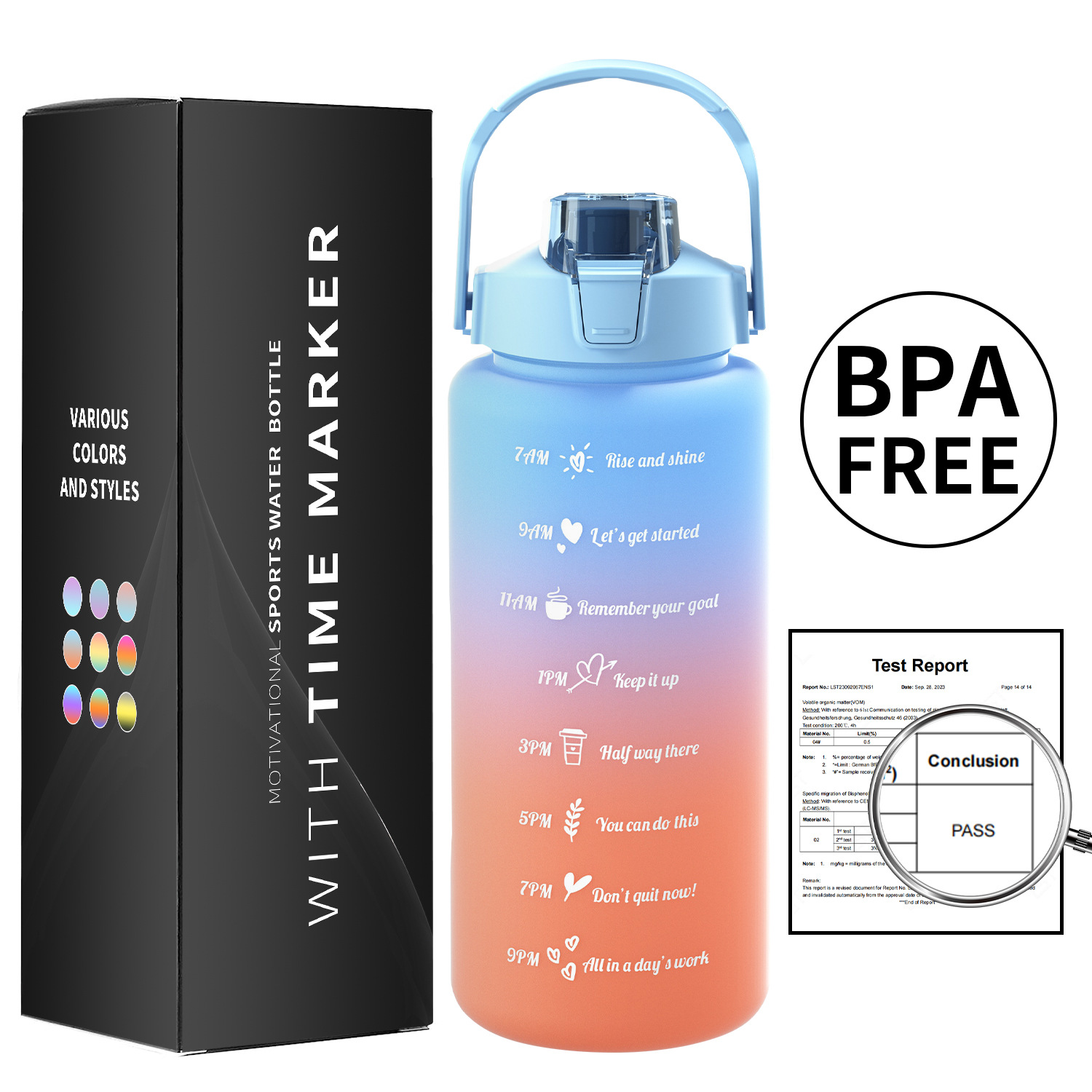 Taza de agua de gran capacidad taza de paja de plástico espacio simple olla botella de equitación deportes al aire libre taza de agua conjunto de tres piezas con caja