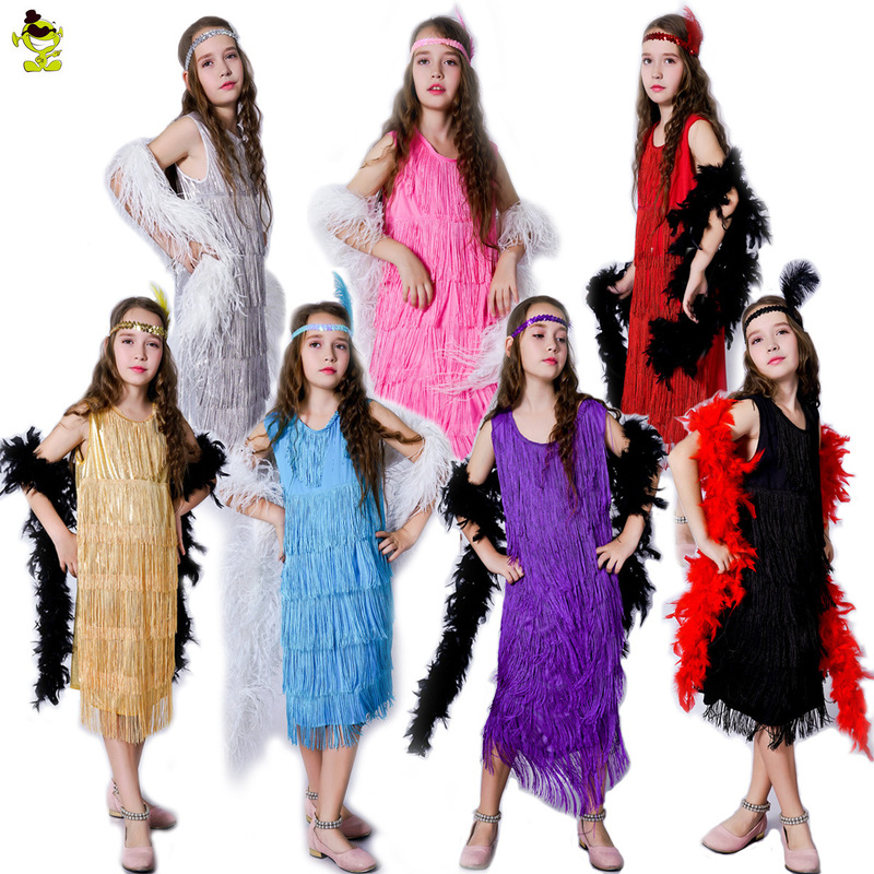 Children and Girls Retro Latin Dance Performance Clothing Tassel Skirt Dance Girl Party Tassel Stage Performance Clothing