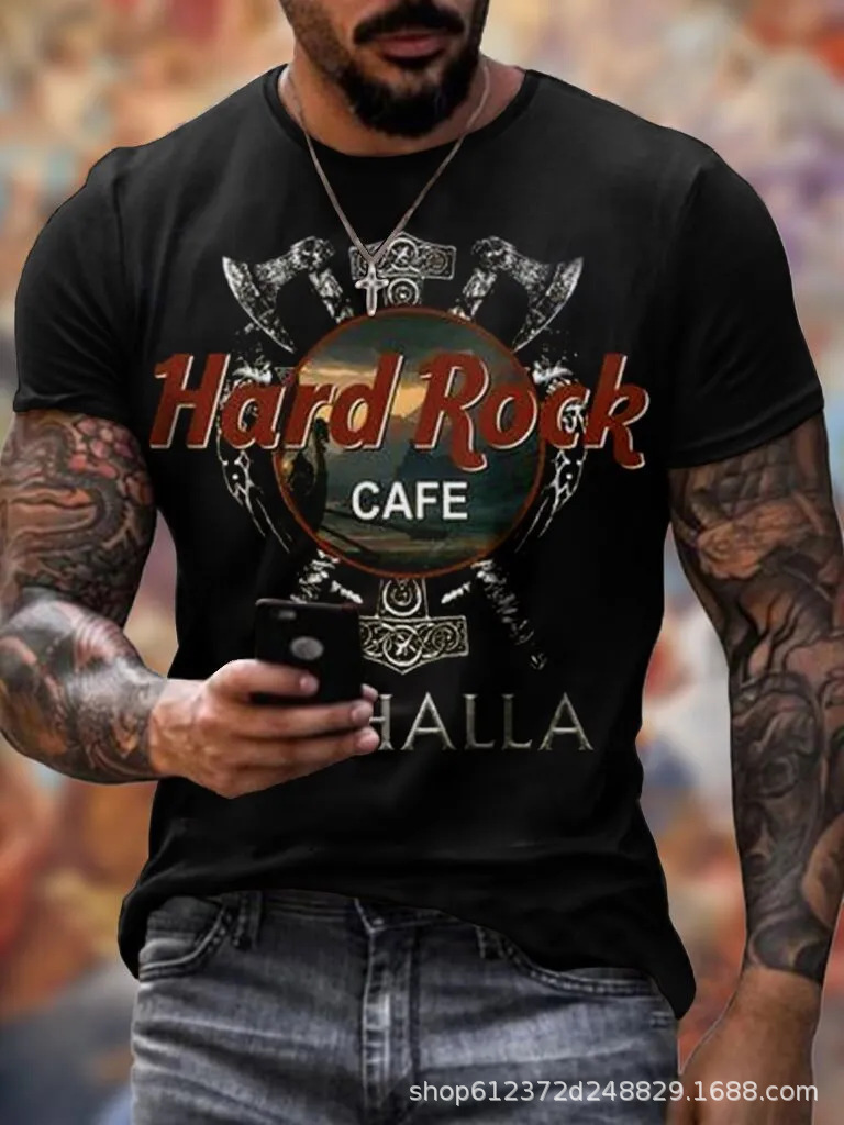 Cross-border Amazon hombres camisa de cuello redondo retro manga corta estilo europeo y americano impreso N ° 66 carretera carta camiseta