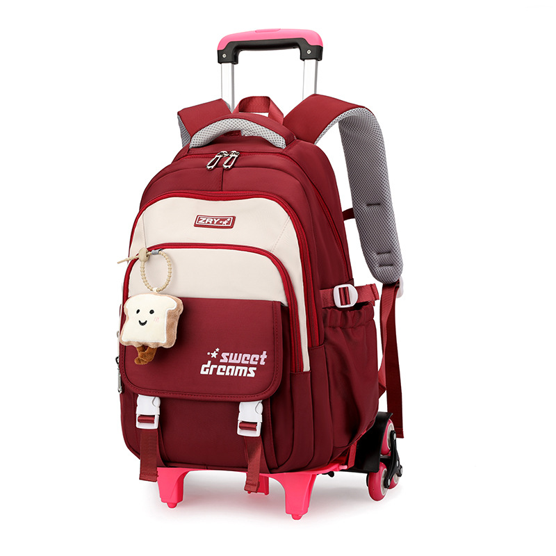 Mochila escolar de varilla de tracción para niños de escuela primaria para niñas seis ruedas pueden subir escaleras 2 - 6 grados 5 gran capacidad de doble uso impermeable para reducir la carga 12