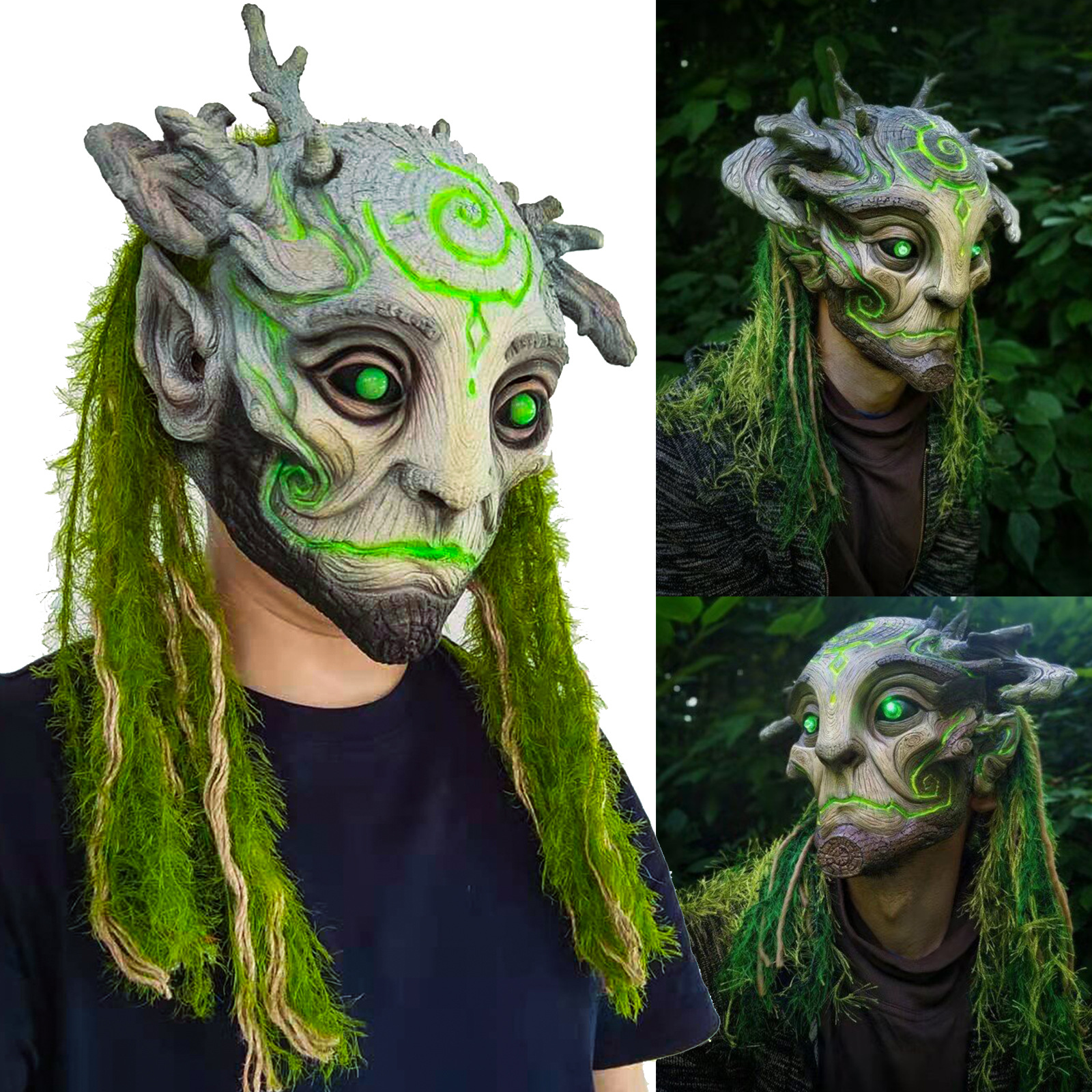 Halloween grüne Elfe alter Mann Latexmaske Waldelfenmaske Kopfbedeckung Maskerade Party Requisiten_voghion.com
