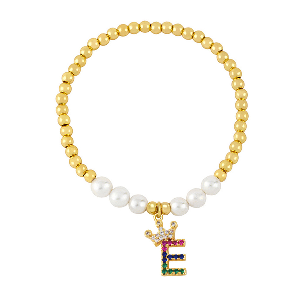 26 English letter bracelet fashion copper beads pearl elastic bracelet