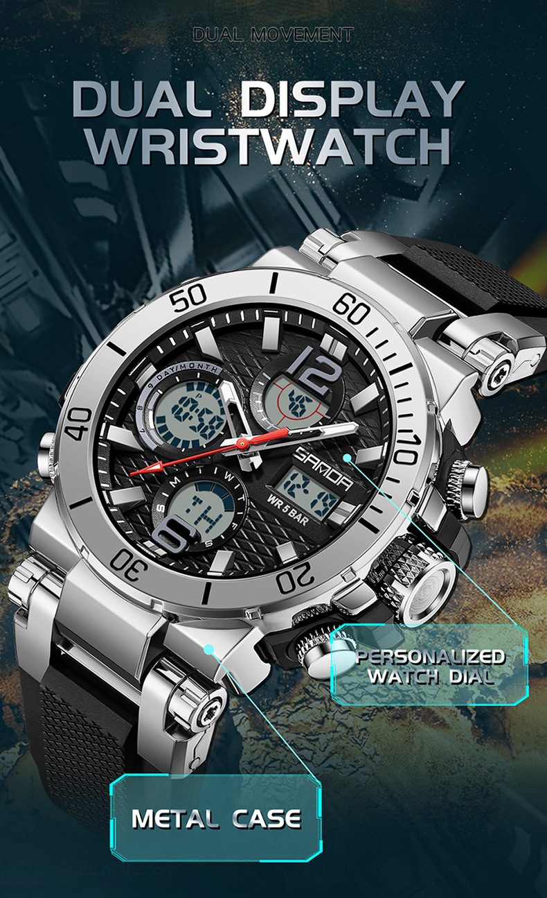 Orologio per bambini Orologio elettronico multifunzionale fosforescente impermeabile orologio da uomo tendenza nero tecnologia studenti orologio elettronico da uomo_voghion.com