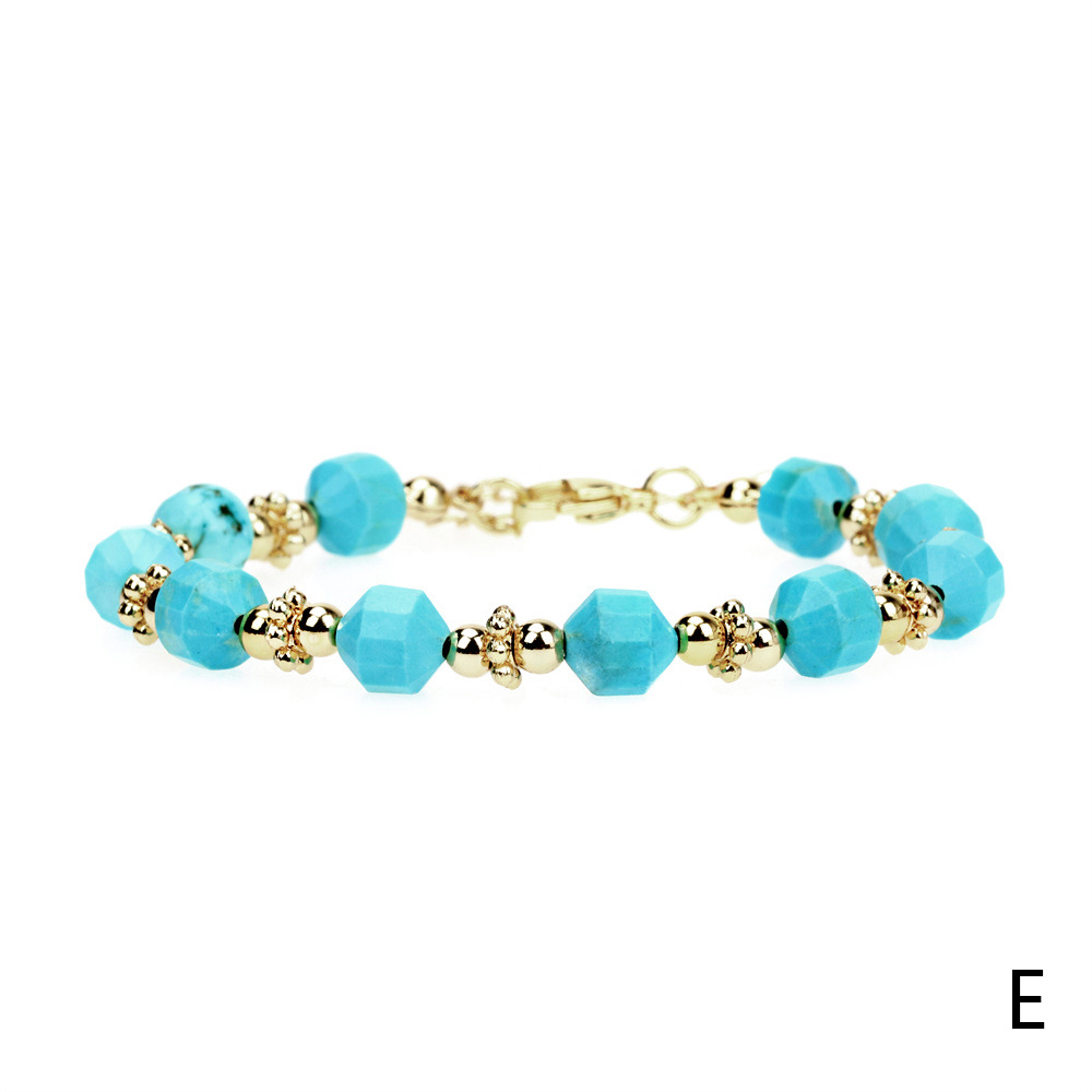 8MM geometric malachite bloodstone copper gold-plated bead bracelet