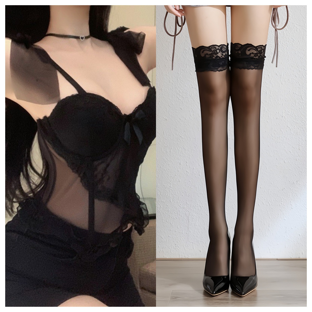 블랙 스트랩 스타일(조끼+속옷) + 블랙 스타킹