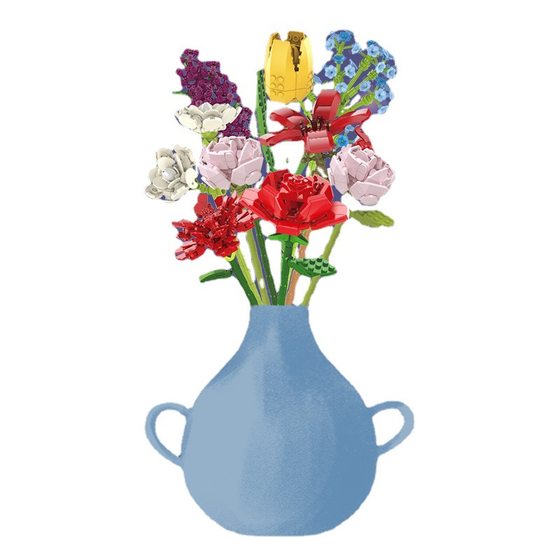 Jiaqi building block flower small particle bouquet rose sunflower flower flower arrangement holiday gift educational assembled toy