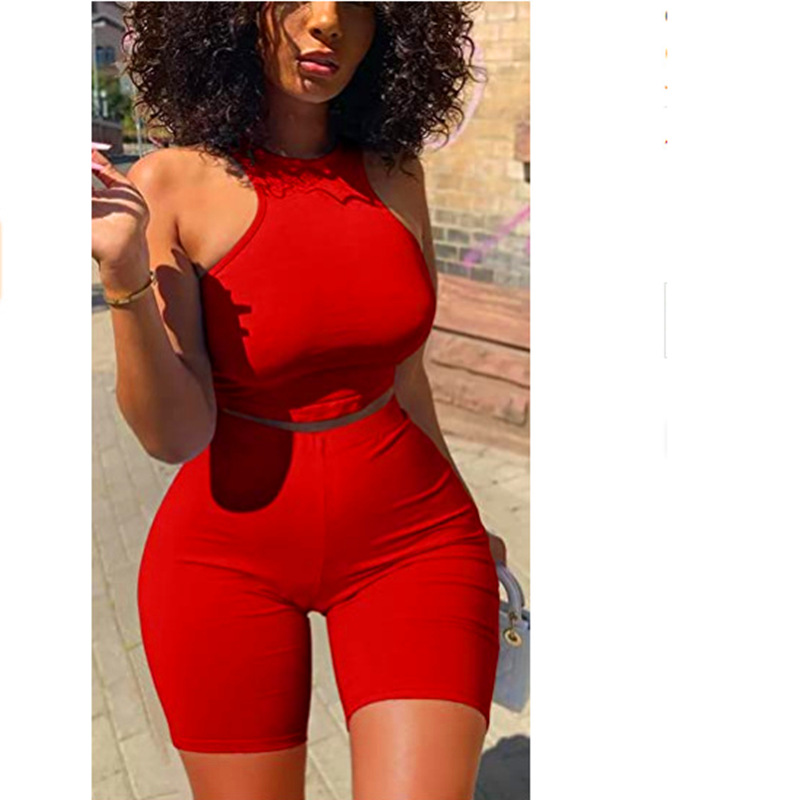 2026 Summer Two-Piece Set European and American Fashion Trend Sleeveless Round Neck Casual Sexy Sports Shorts Elegant