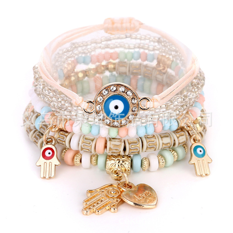 Factory in stock Bohemian Ethnic Style Hot Selling Handmade Beaded Fashion Eyes Rice Beaded Temperament Multi-layer Bracelet Factory in stock Bohemian Ethnic Style Hot Selling Handmade Beaded Fashion Eyes Rice Beaded Temperament Multi-layer Bracelet