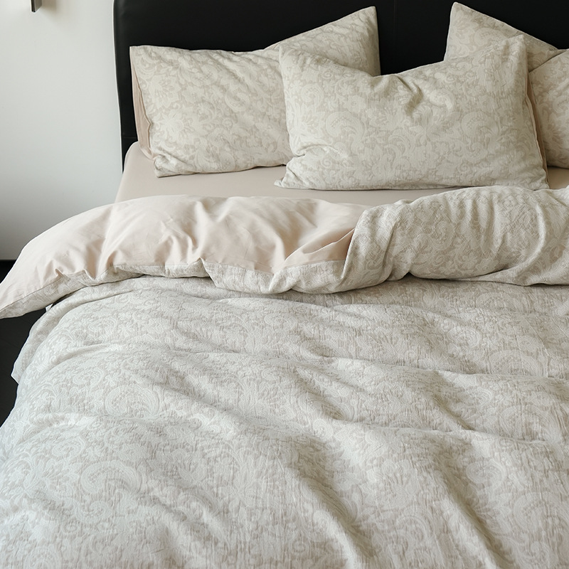 Alta sensación de algodón de tres capas de hilo en la cama de cuatro piezas conjunto 2025 nuevo lavado con agua de algodón ropa de cama Jacquard sábanas