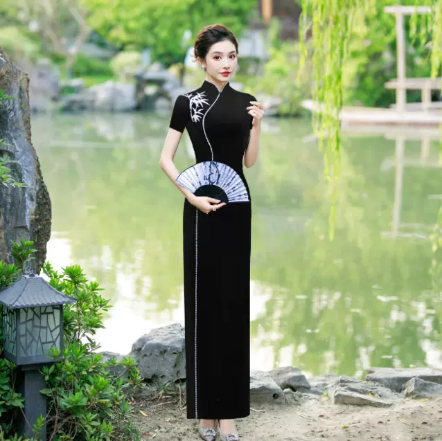 优雅旗袍写真礼服长裙2025中式改良版显瘦高端舞台演出主持人旗袍