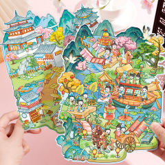 Junbei 6.0 伝統的な有名な絵画シリーズ造園ステッカー大型古代スタイル清明河の絵 3D 立体キャビンステッカー