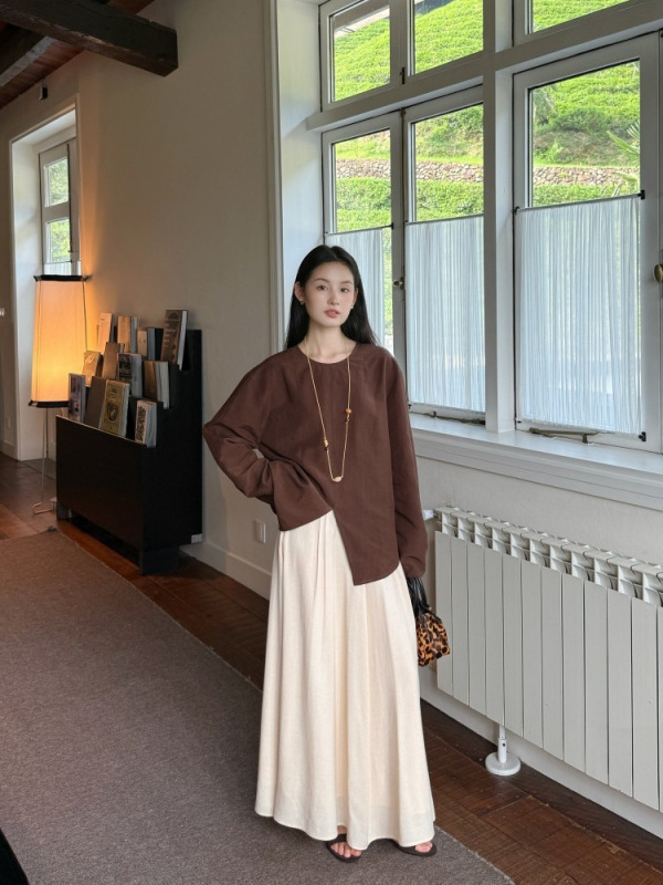 DIGM | 2025秋季极简高级感松弛感开衩天丝亚麻宽松衬衫女A09227|undefined