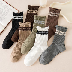 New Four Seasons Pine Mouth Women's Medium Cuff Cotton Socks with holes, Women's Pile Socks Postpartum Socks Breathable Japanese Refined Cotton Socks