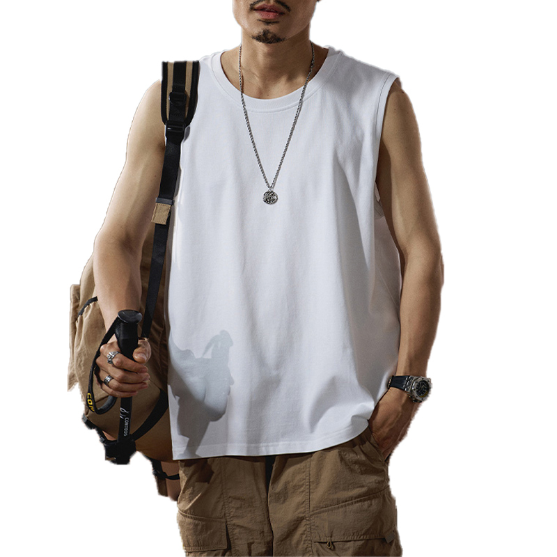 American Heavyweight Pure Cotton 240g Vest Men's Summer Loose Pure Color Sleeveless T-Shirt Basketball Fitness Sports Vest Ins