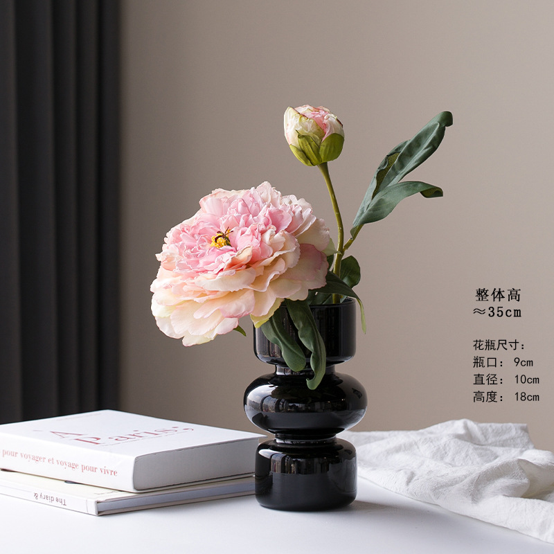 Guifei Jiao Edge 모란 핑크 1 검은 유리 꽃병