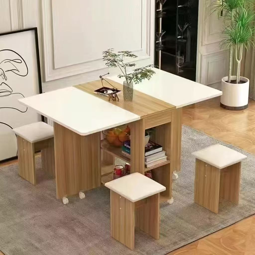 Mesa de comedor plegable doméstica móvil retráctil rectangular simple mesas y sillas multifuncionales de tipo pequeño mesas de comedor combinadas