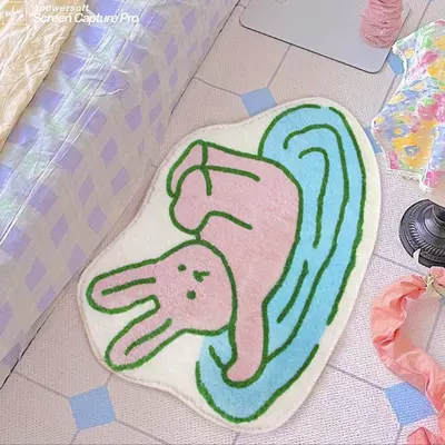 Korean-style cute bunny bathroom mat, absorbent faux cashmere mat, non-slip and easy-to-clean foot mat for bathroom entrance (Avtomobil döşəmə paspasları) - water-play-bunny-4060cm-imitation-cashmere-with-dotted-plastic-bottom