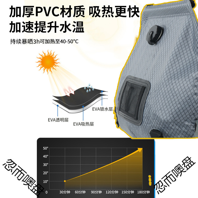 ✅格子款升级龙头太阳能沐浴袋大容量晒水袋20L多功能