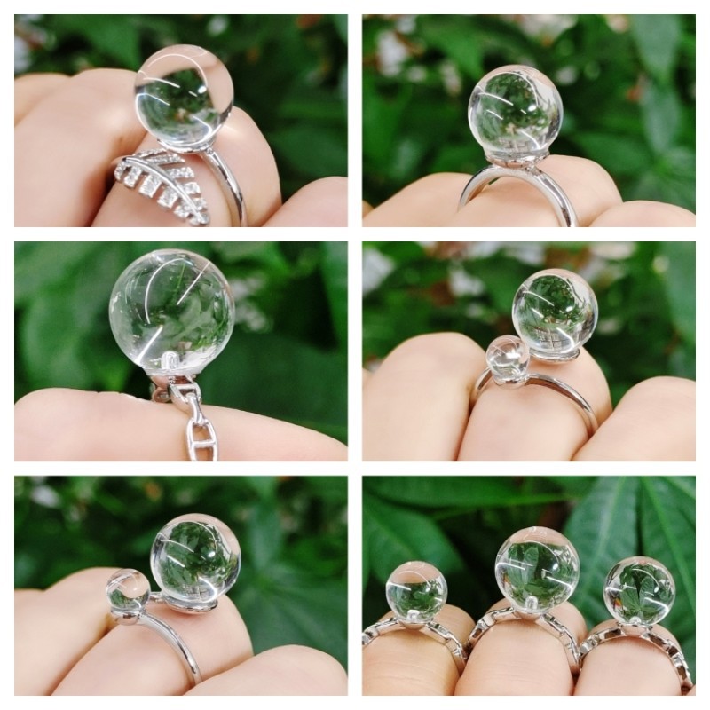 Natural 8A Pure White Crystal Ring S925 Silver Bubble Diamond Open Ring Without Holes