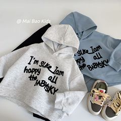Mai Bao 子供トレーナー 2025 秋の新作子供服子供のレターフード付きプルオーバー男性と女性のベビー秋服トレンド