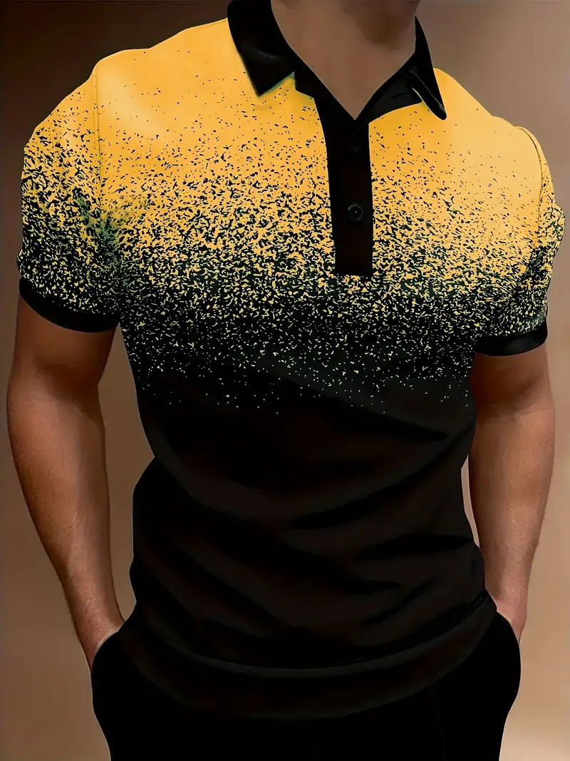 Polo estiva da uomo Ins, maglietta sportiva con stampa sfumata, tie-dye e asciugatura rapida_voghion.com