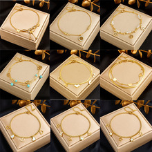 跨境时尚爱心白贝生命树蝴蝶吊坠叠戴链条不锈钢饰品女士脚链