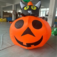 1.3メートルハロウィーン空気入れ笑顔カボチャ黒猫LED連体カボチャランプシミュレーションカボチャ家族鬼節気モデル
