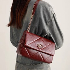 レディースバッグ 2025 新しい菱形チェーンバッグ小さな香りの脇の下バッグ通勤クロスボディバッグ女性の赤いウェディングバッグ