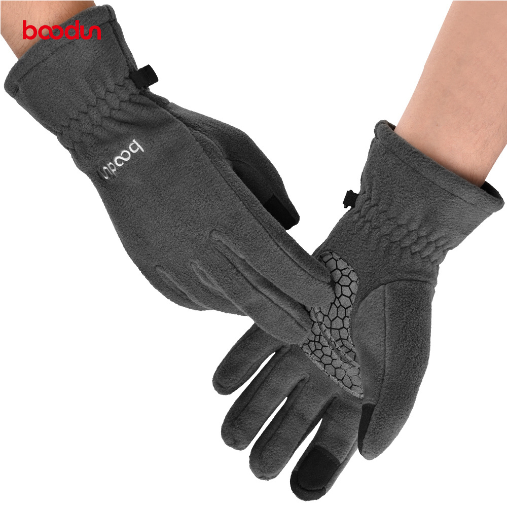 Gants de cyclisme d'extérieur Boodun 1218 à écran tactile, longs doigts, épais, en silicone, brodés, chauds, pour la conduite_voghion.com